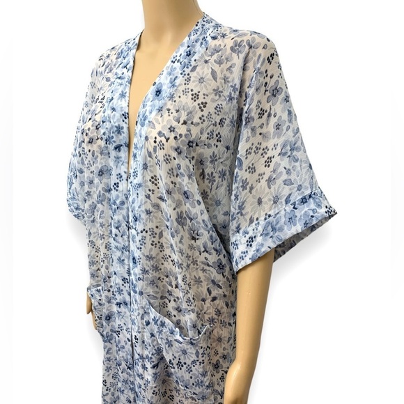 Rachel Zoe Blue Floral Kimono Robe Loungewear Cover Up Dress Women’s One size - Picture 9 of 14